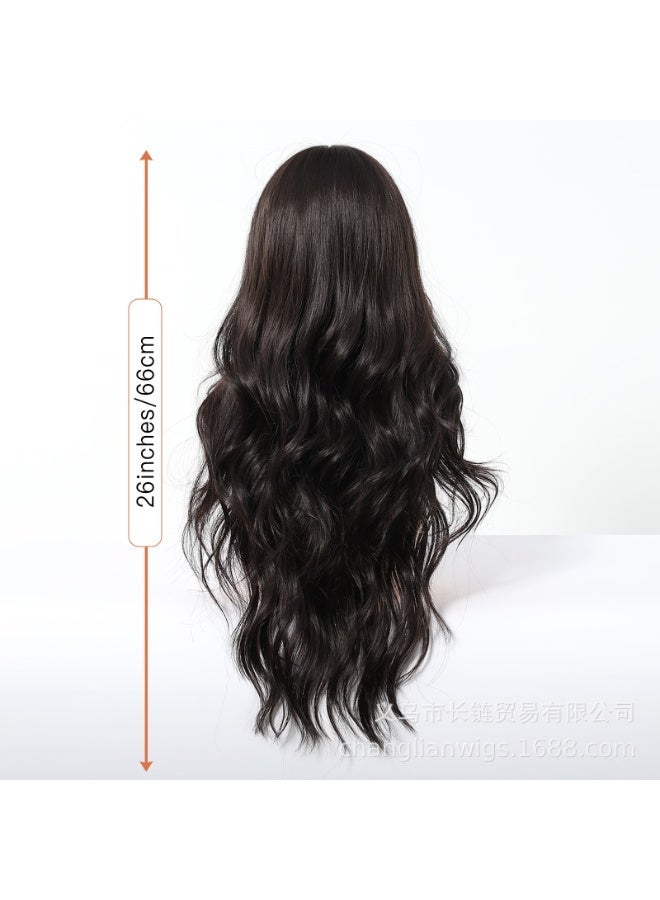 Joudi Long Wavy Natural Black Wigs with Bangs for Women, Heat Resistant Fiber Synthetic Wigs for Daily Party Use 26 inches - Image 3