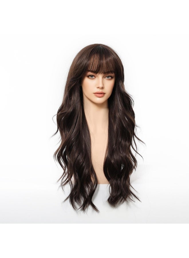 Joudi Long Wavy Natural Black Wigs with Bangs for Women, Heat Resistant Fiber Synthetic Wigs for Daily Party Use 26 inches - Image 5
