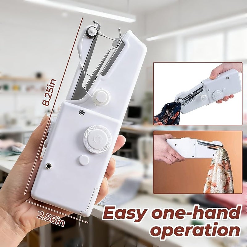 ماكينة خياطة يدوية بيضاء صغيرة محمولة كهربائية للخياطة السريعة وخياطة الملابس DIY للمنزل والسفر - Image 4