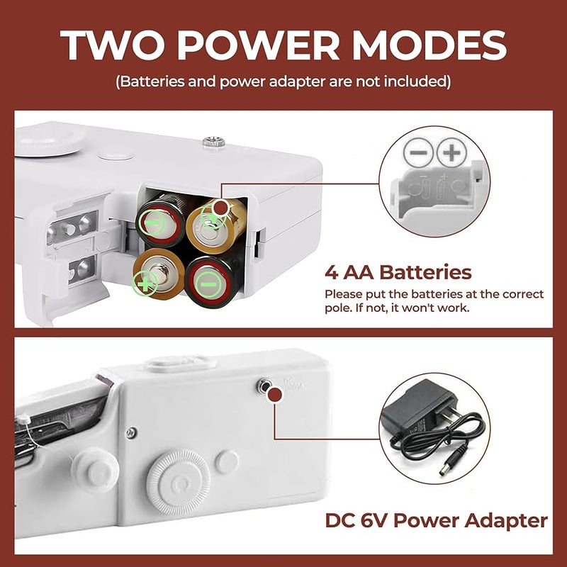 ماكينة خياطة يدوية بيضاء صغيرة محمولة كهربائية للخياطة السريعة وخياطة الملابس DIY للمنزل والسفر - Image 5