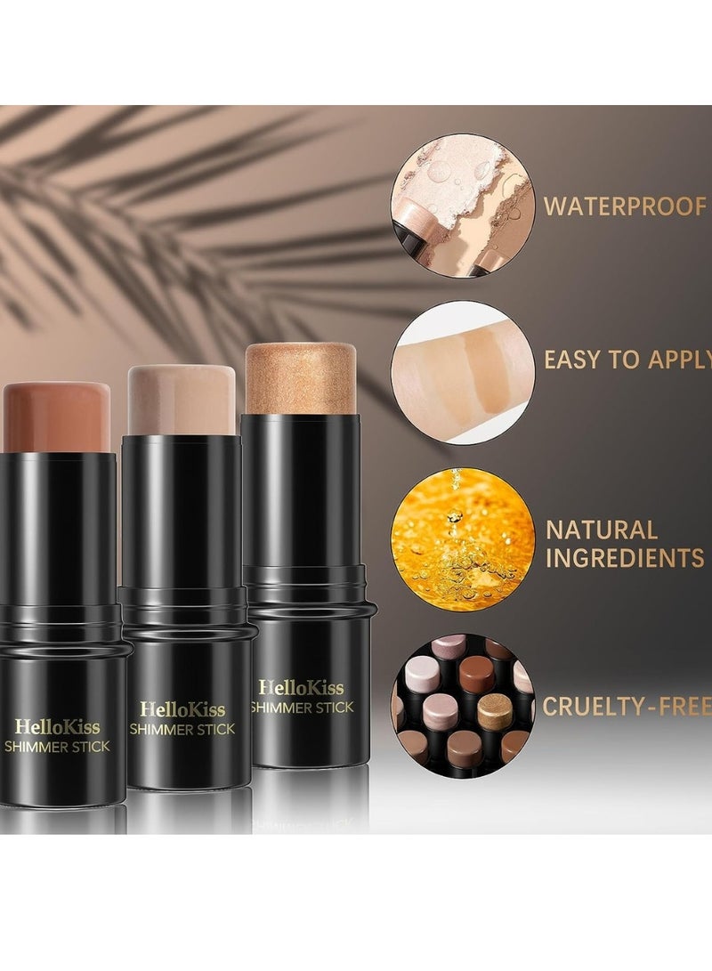 HelloKiss Shimmer Stick Makeup Highlighter Contour Bronzer Sticks Highlighter Makeup Stick for Face and Body Radiant and Shimmer Glow Water proof Long Lasting Smooth Face Contour Wand Shimmer Glow Pen 03  - Image 4