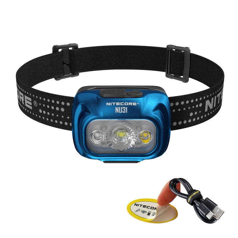 Nitecore NU31 Headlamp, 550 Lumen LED USB Rechargeable with White and Red Beams (Blue) - Image 1