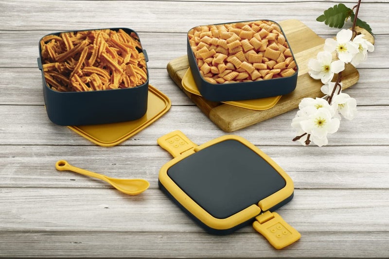 ATEVON Double-Layer Bento Square Lunch Box - 2 Compartment Tiffin with Handle & Push Lock, Multicolor - Image 2