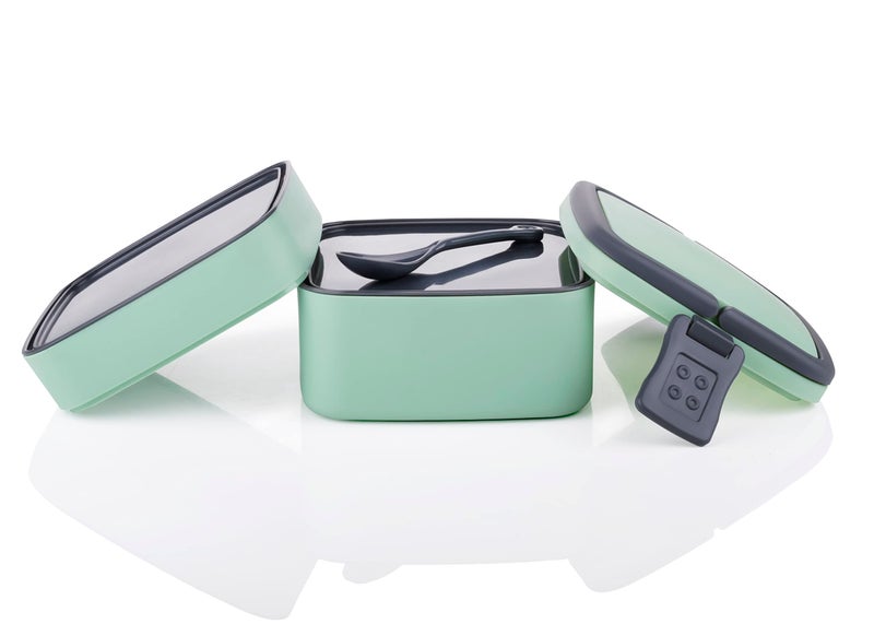 ATEVON Double-Layer Bento Square Lunch Box - 2 Compartment Tiffin with Handle & Push Lock, Multicolor - Image 4