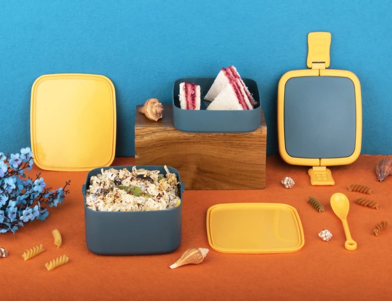 ATEVON Double-Layer Bento Square Lunch Box - 2 Compartment Tiffin with Handle & Push Lock, Multicolor - Image 3