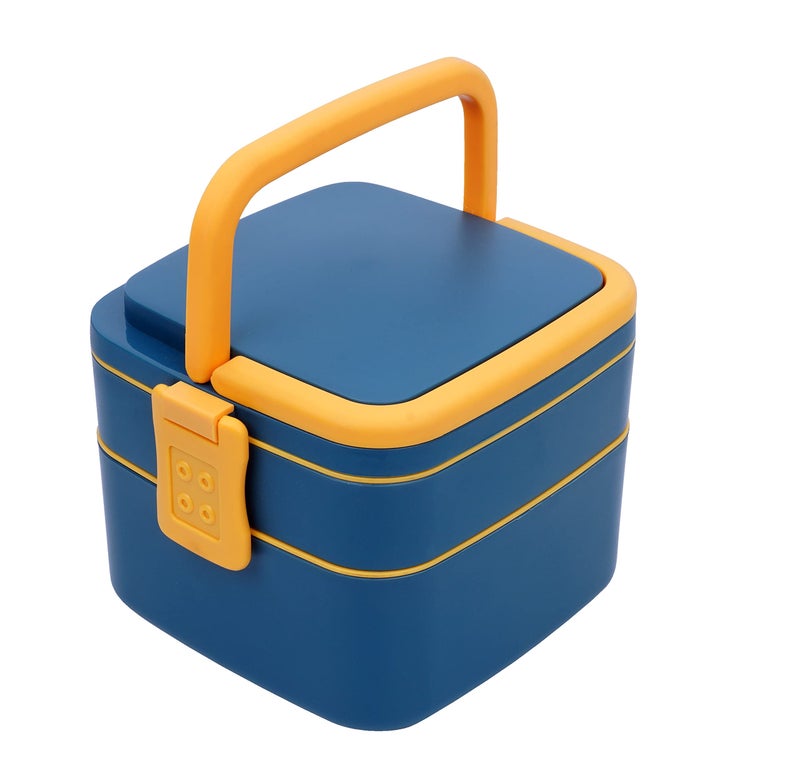ATEVON Double-Layer Bento Square Lunch Box - 2 Compartment Tiffin with Handle & Push Lock, Multicolor - Image 1