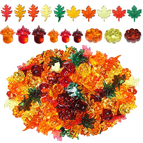 HADDIY Fall Vase Filler,165 Pcs Acrylic Pumpkin Leaves Acorn Gems Sensory Bin Fillers for Thanksgiving Centerpieces Table Decorations,Table Scatters,Preschool Counting and Thanksgiving Craft - Image 1