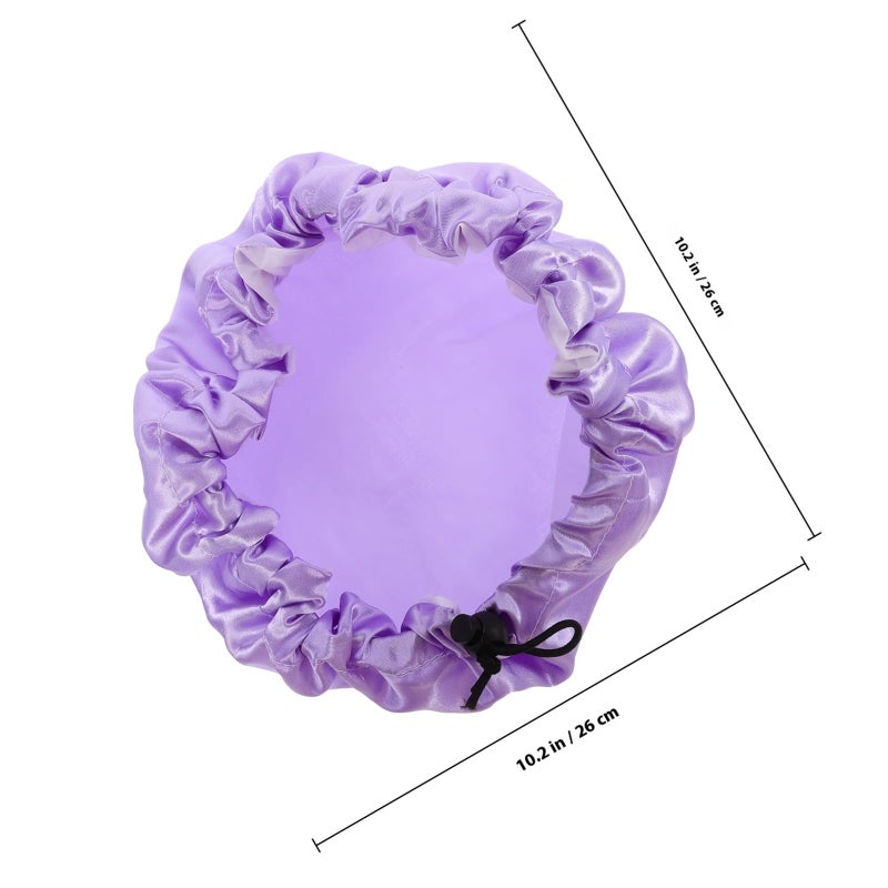 Satin Lined Adjustable Waterproof Shower Cap 2 Pack Reusable Bathing Hair Caps Purple - Image 3