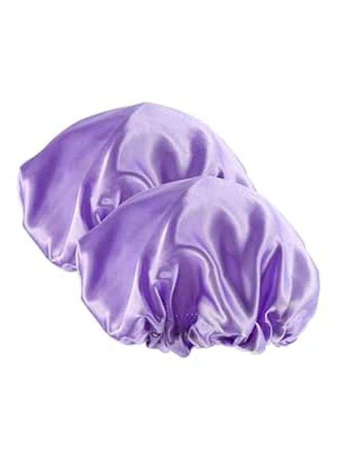 Satin Lined Adjustable Waterproof Shower Cap 2 Pack Reusable Bathing Hair Caps Purple - Image 1