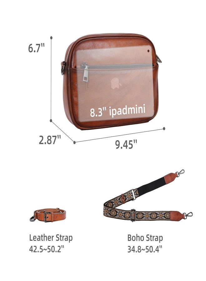 Iswee Brown Leather Crossbody Bags for Women Shoulder Purse and Handbags Real Leather Satchel Bag with Wide Strap (Brown) - Image 4
