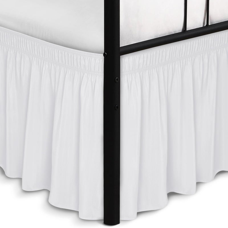 Biscaynebay Biscaynebay Wrap Around Bed Skirts with Split Corners for King Beds 12 Drop White Adjustable Elastic Dust Ruffles Easy Fit Wrinkle  Fade Resistant Silky Luxurious Fabric Machine Washable 