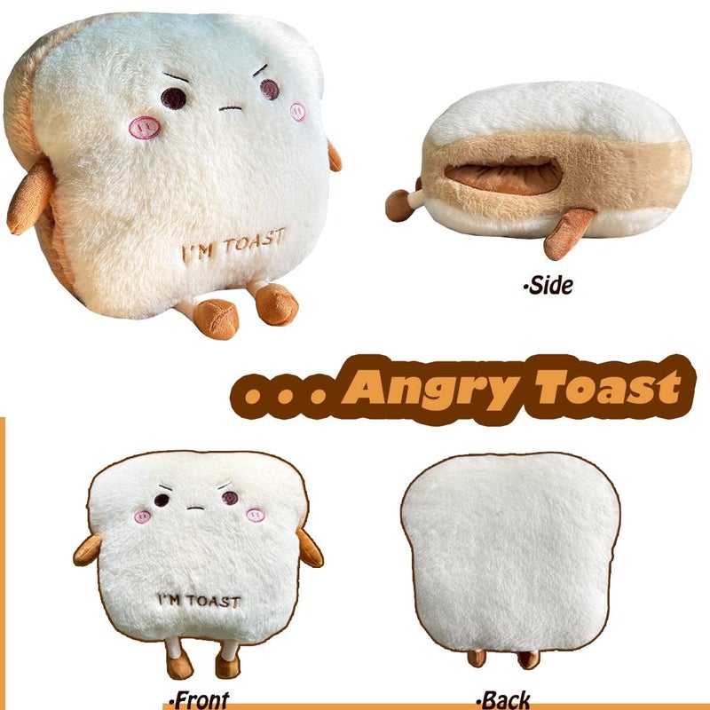 Goylmc Toast Bread Plush Pillow, Bread Stuffed Pillow,Food Plush Pillow with Hand Pocket Great Gift Choice for Kids Adults (15.7 * 13.7 in,Angry) - Image 4