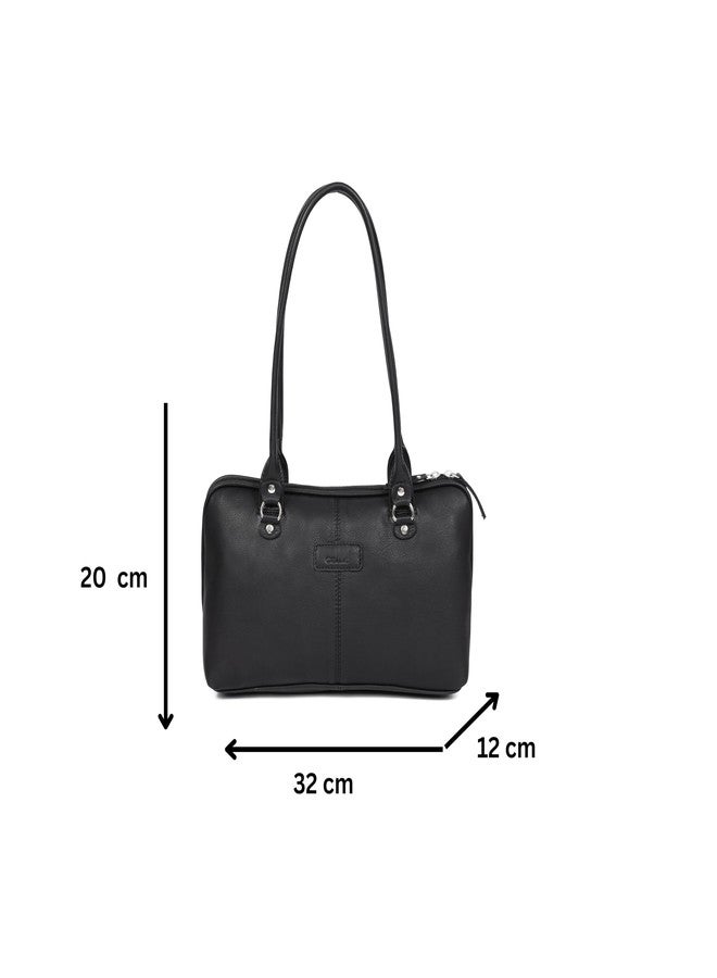 Celtic Premium Leather Shoulder Bag with Dual Zip Compartments, Structured Silhouette & Long Handles - Image 5