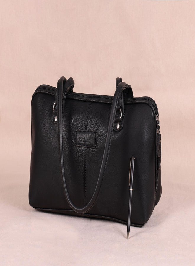 Celtic Premium Leather Shoulder Bag with Dual Zip Compartments, Structured Silhouette & Long Handles - Image 3