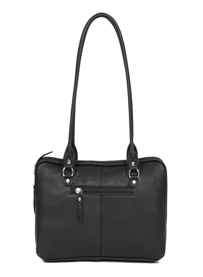Celtic Premium Leather Shoulder Bag with Dual Zip Compartments, Structured Silhouette & Long Handles - Image 4
