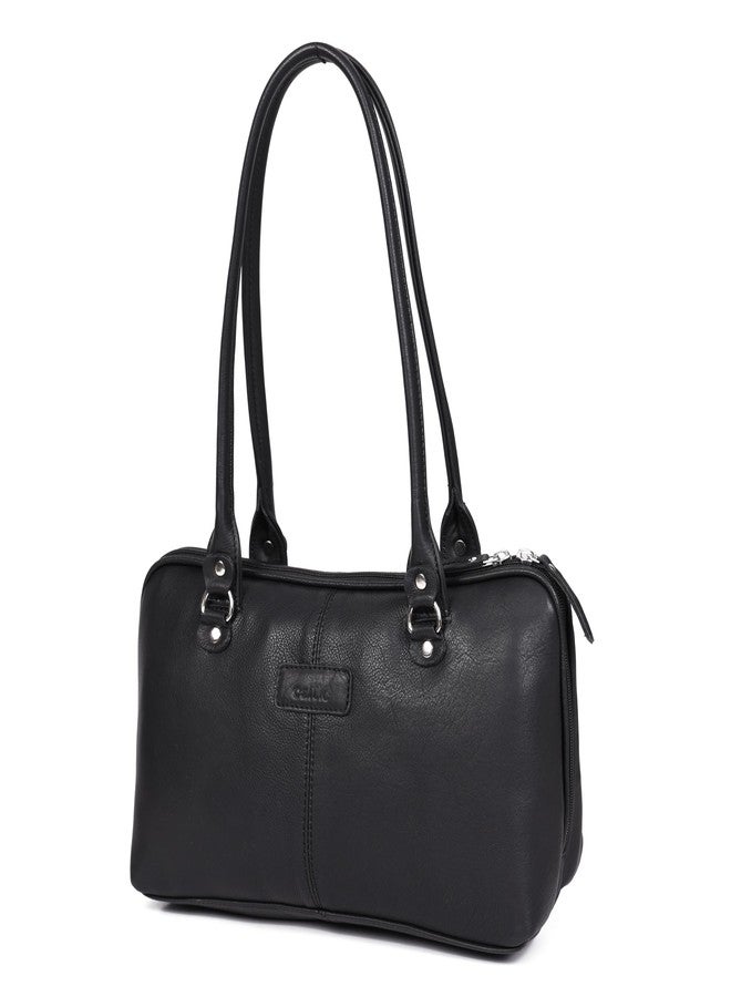 Celtic Premium Leather Shoulder Bag with Dual Zip Compartments, Structured Silhouette & Long Handles - Image 1