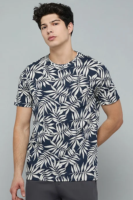 أر أند بي Printed T-Shirt with Crew Neck and Short Sleeves