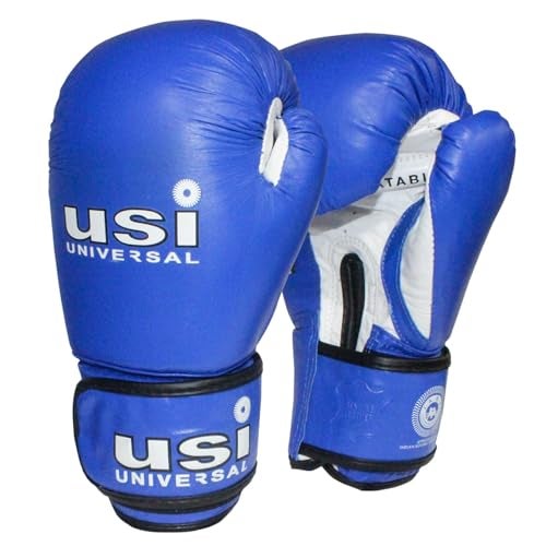 USI Amateur Leather Boxing Gloves with Hand Wrap Pair for Hard Punch Bagwork (12OZ, Blue) - Image 2