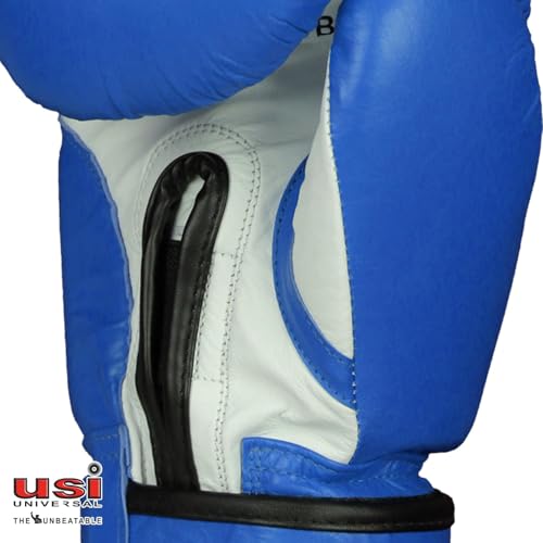USI Amateur Leather Boxing Gloves with Hand Wrap Pair for Hard Punch Bagwork (12OZ, Blue) - Image 5