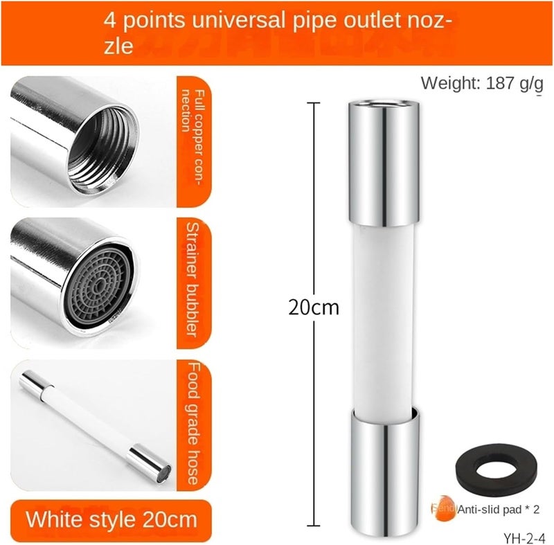 Foaming Extension Tube,faucet extension tube ，Adjustable Extension 1/2 Inch Faucet Extender Bathroom Adjustment Free Bending Anti Splash Bubbler Filter Universal Water Pipe (Color : White 20CM) (Colo - Image 2