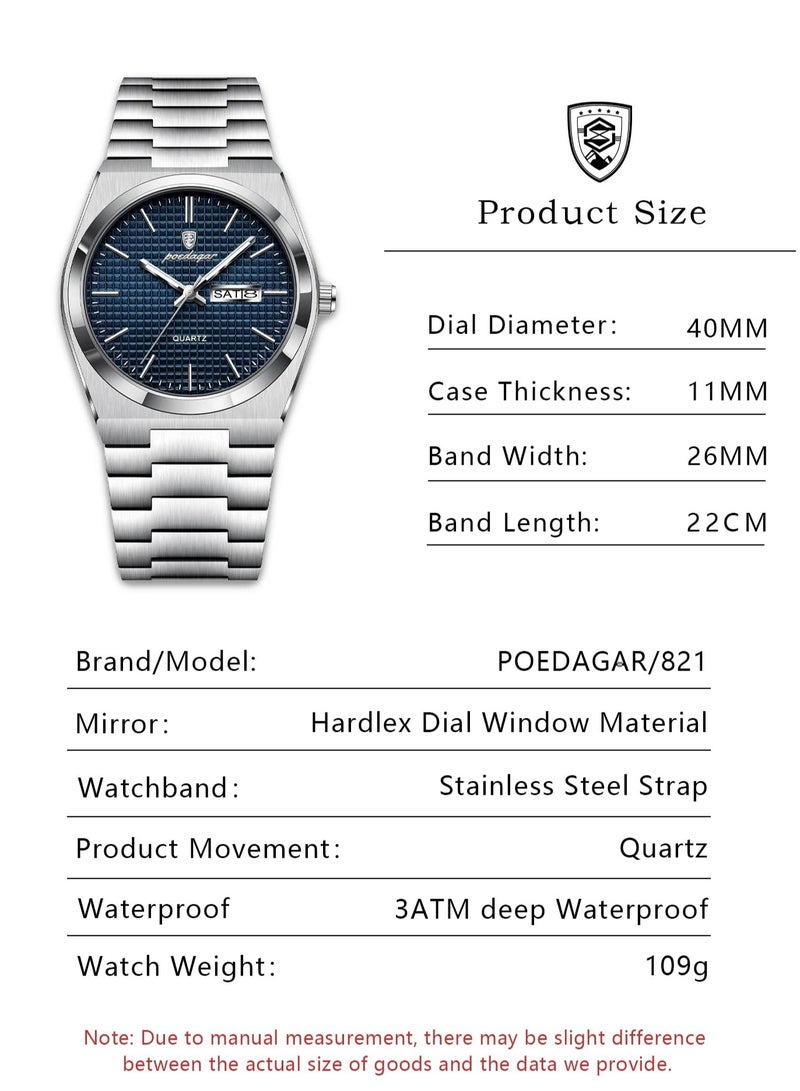 پوداجار ساعة الرجل ، مقاومة للماء مضيئة الرجال ساعة الكوارتز ، الرجال ساعات المعصم 40mm - Image 4