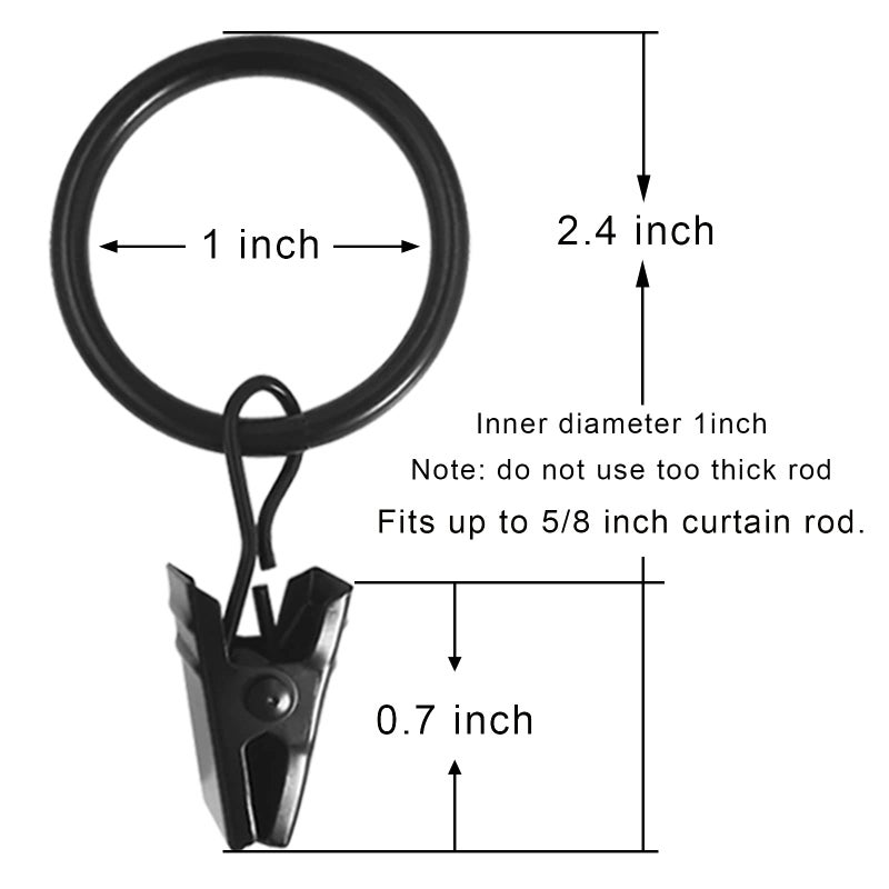 WeeksEight 44 Pack Black Curtain Rings with Clips, Curtain Hooks Hangers Clip Rings for Hanging Drapes Bows Hat, Drapery Rings 1 in I D, Fits up to 5/8 in Diameter Curtain Rod. - Image 2