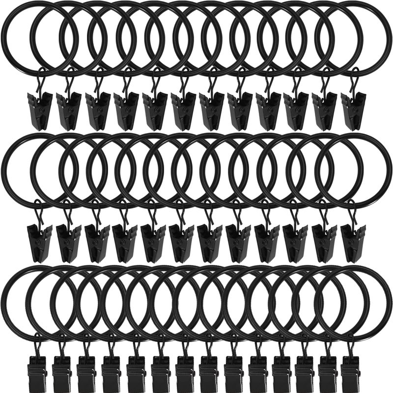 WeeksEight 44 Pack Black Curtain Rings with Clips, Curtain Hooks Hangers Clip Rings for Hanging Drapes Bows Hat, Drapery Rings 1 in I D, Fits up to 5/8 in Diameter Curtain Rod. - Image 1