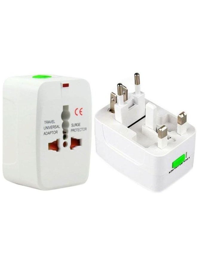 Universal Travel Adapter 13A/250V – Multi-Region Plug Converter for EU/UK/US/AUS with Built-In Surge Protection, Lock/Unlock Sliding Design, Compact Lightweight Charger Adapter for Home, Office & Worldwide Travel – White - Image 1