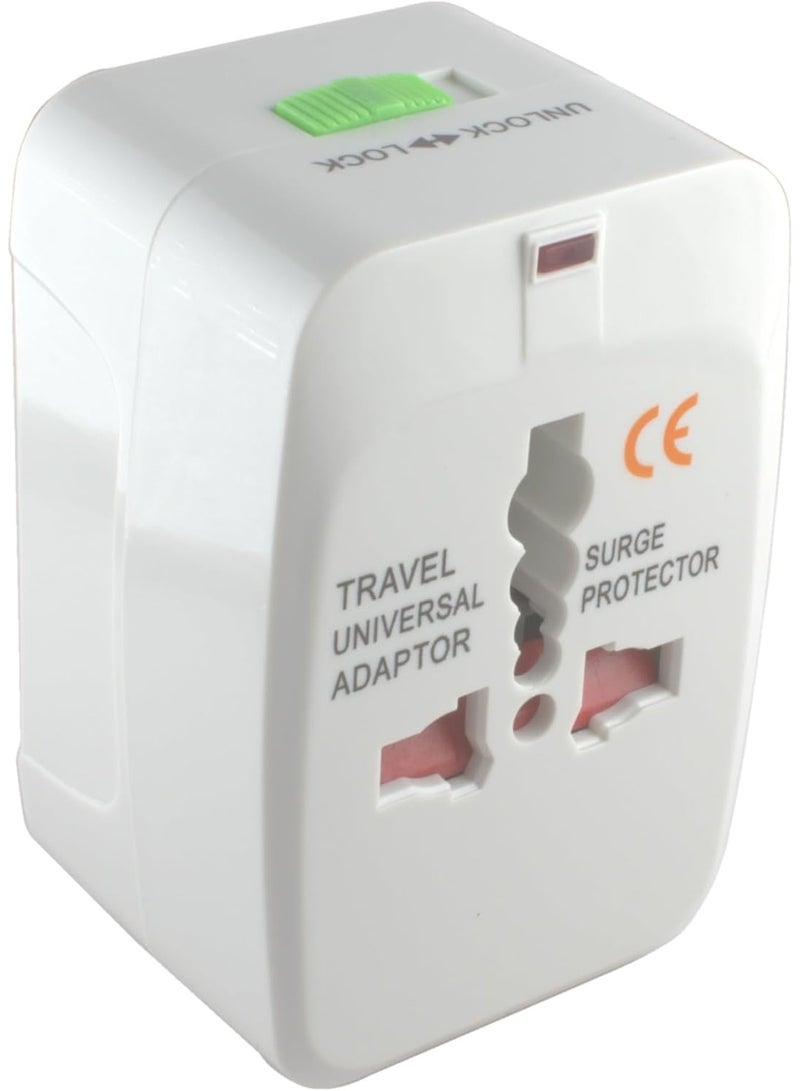 Universal Travel Adapter 13A/250V – Multi-Region Plug Converter for EU/UK/US/AUS with Built-In Surge Protection, Lock/Unlock Sliding Design, Compact Lightweight Charger Adapter for Home, Office & Worldwide Travel – White - Image 4