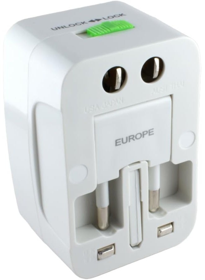 Universal Travel Adapter 13A/250V – Multi-Region Plug Converter for EU/UK/US/AUS with Built-In Surge Protection, Lock/Unlock Sliding Design, Compact Lightweight Charger Adapter for Home, Office & Worldwide Travel – White - Image 3