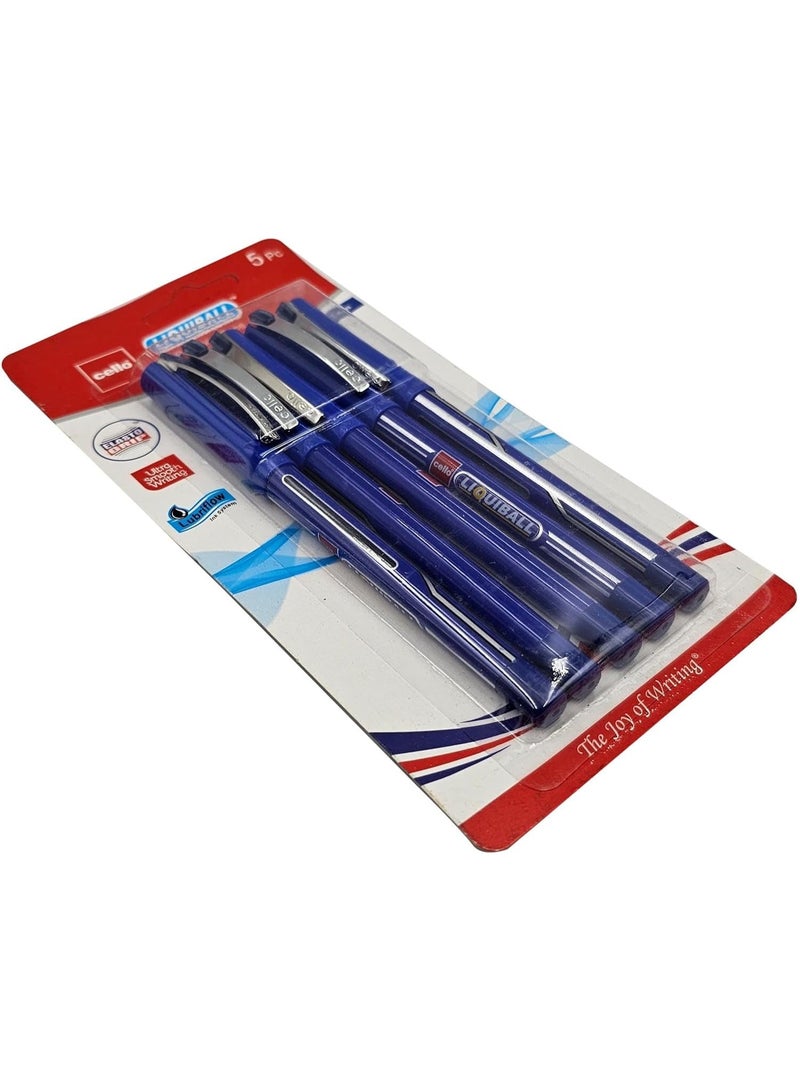 Cello 5-Piece Liquiball Ballpoint Pen 1.0mm Tip Blue Ink - Image 4