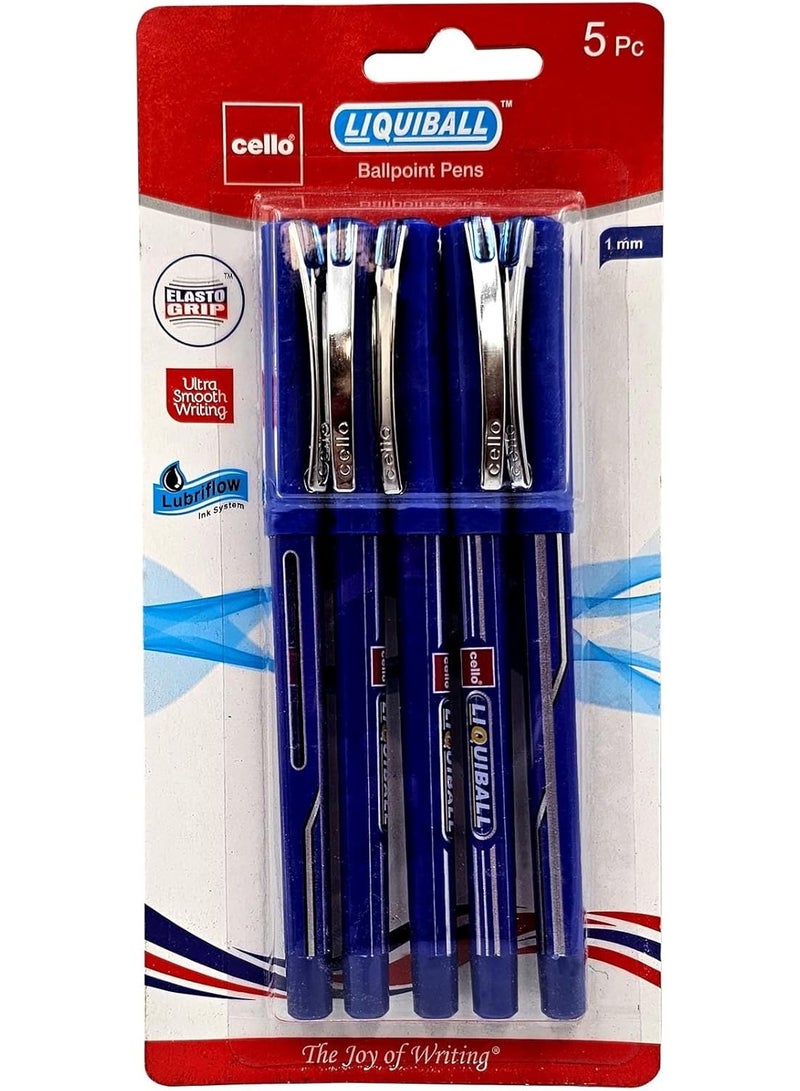 Cello 5-Piece Liquiball Ballpoint Pen 1.0mm Tip Blue Ink - Image 1