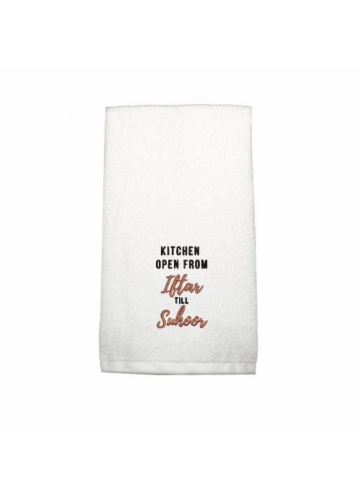 BYFT Embroidered for you-White-Ramadan Theme Personalized Hand Towel-Kitchen Open from Iftar till Suhoor-100% Cotton Kitchen Towel-600 Gsm  - Image 2