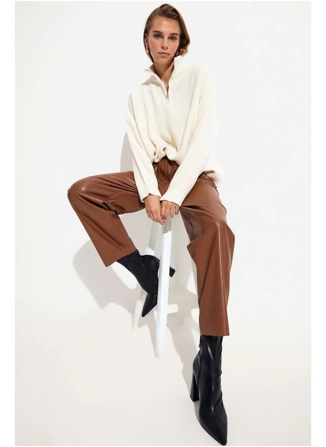 JUNE June Pu Leather Trouser Tan