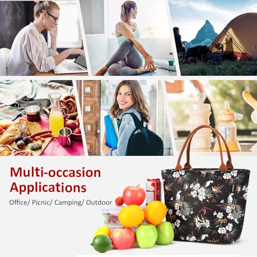 Gloppie Lunch Bag Women Insulated Lunch Box for Women Leakproof Lunch Tote White Flower - Image 2