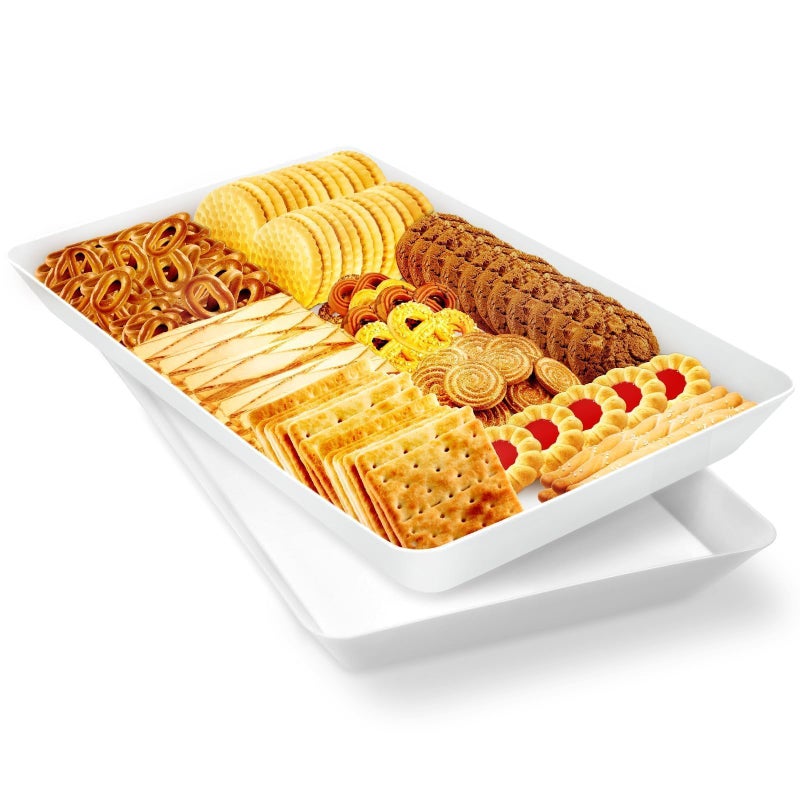 WOWBOX 2 pcs Serving Tray for Entertaining, Serving Platters for Fruit, Cookies, Dessert, Snacks, Reusable Plastic Trays for Serving Food and Pantry Organization in Kitchen & for Parties - Image 1