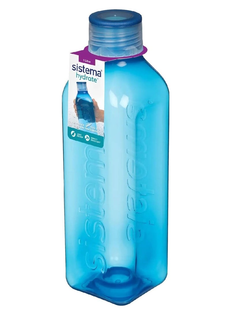 sistema زجاجة سيستما سعة 1 لتر مربعة، الأفضل للعمل والمدارس والتنقل، مانعة للتسرب، شكل مربع سهل الإمساك. مقاومة للصدمات، آمنة للغسل في غسالة الصحون وخالية من الفثالات و BPA، زرقاء، مصنوعة في نيوزيلندا - Image 1