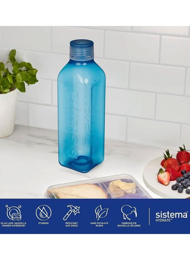 sistema زجاجة سيستما سعة 1 لتر مربعة، الأفضل للعمل والمدارس والتنقل، مانعة للتسرب، شكل مربع سهل الإمساك. مقاومة للصدمات، آمنة للغسل في غسالة الصحون وخالية من الفثالات و BPA، زرقاء، مصنوعة في نيوزيلندا - Image 3