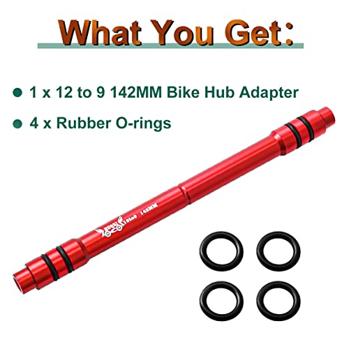MUQZI Bicycle QR Adapter 12 to 9mm Front Wheel Hub Adapter 142mm Thru Axle Hub Quick Release for Mountain Road Bike, Red - Image 3