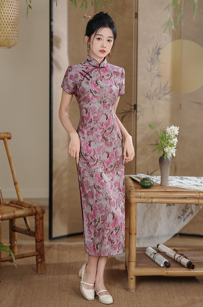 Fashion Improved Retro Chinese Style Dark Color Long Elegant Artistic Style Slim Cheongsam - Image 1