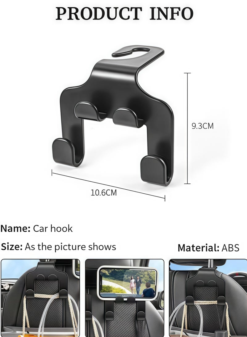 4 خطافات لمسند رأس المقعد الخلفي، خطافات مقعد سيارة 2 في 1، عبوة من 4 خطافات أنيقة باللون الأسود لحقائب اليد والملابس والمعاطف وحقائب التسوق وغيرها من الملحقات الداخلية - Image 2