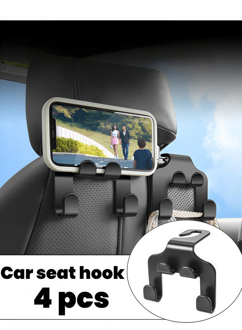 4 خطافات لمسند رأس المقعد الخلفي، خطافات مقعد سيارة 2 في 1، عبوة من 4 خطافات أنيقة باللون الأسود لحقائب اليد والملابس والمعاطف وحقائب التسوق وغيرها من الملحقات الداخلية - Image 1