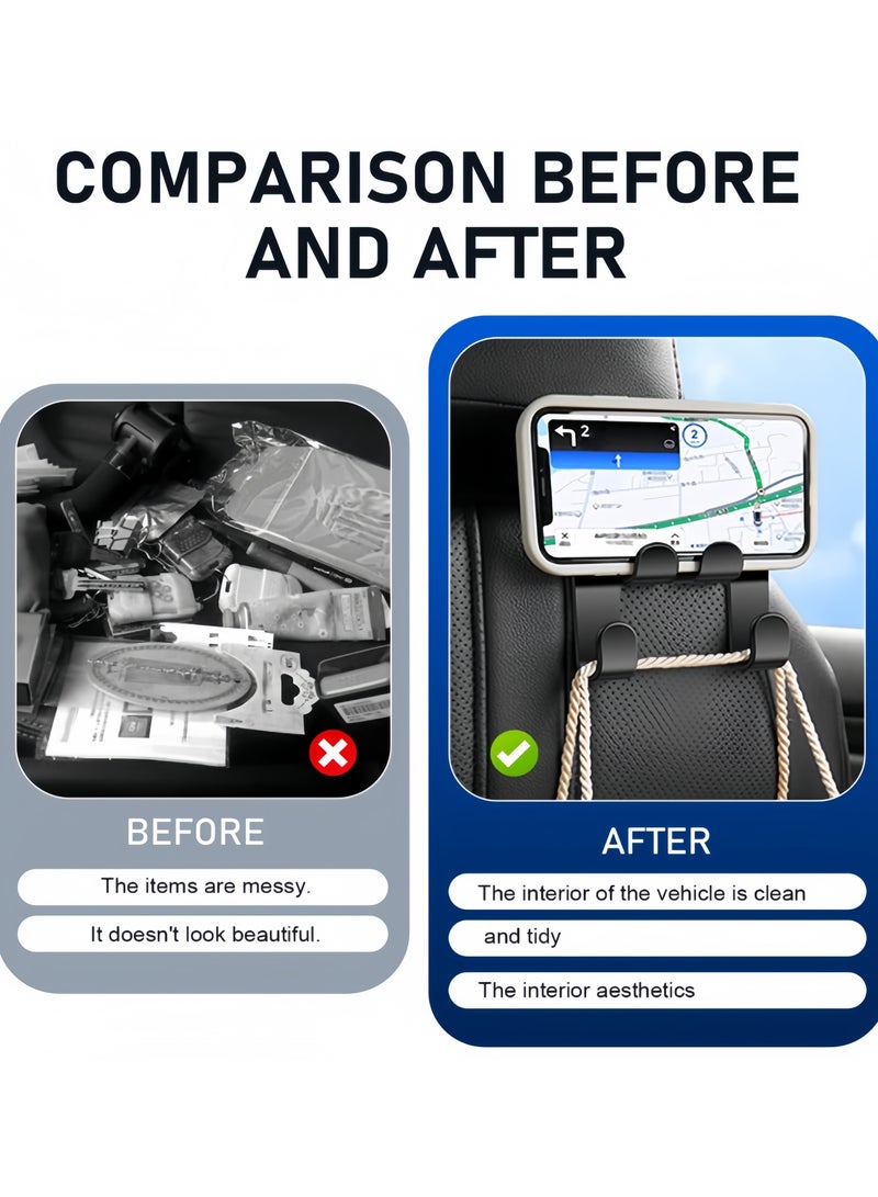 4 خطافات لمسند رأس المقعد الخلفي، خطافات مقعد سيارة 2 في 1، عبوة من 4 خطافات أنيقة باللون الأسود لحقائب اليد والملابس والمعاطف وحقائب التسوق وغيرها من الملحقات الداخلية - Image 5