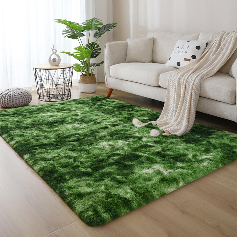 DweIke Fluffy Dark Green Rugs for Bedroom Living Room, 4x6 Feet Soft Plush Shaggy Tie-Dyed Forest Moss Green Girls Boys Kids Rug, Non-Slip and Machine Washable Carpet for Dorm Nursery Decor - Image 4