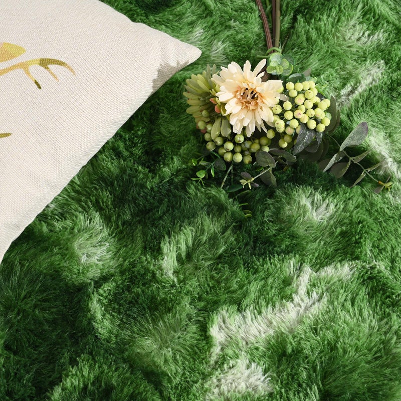 DweIke Fluffy Dark Green Rugs for Bedroom Living Room, 4x6 Feet Soft Plush Shaggy Tie-Dyed Forest Moss Green Girls Boys Kids Rug, Non-Slip and Machine Washable Carpet for Dorm Nursery Decor - Image 3