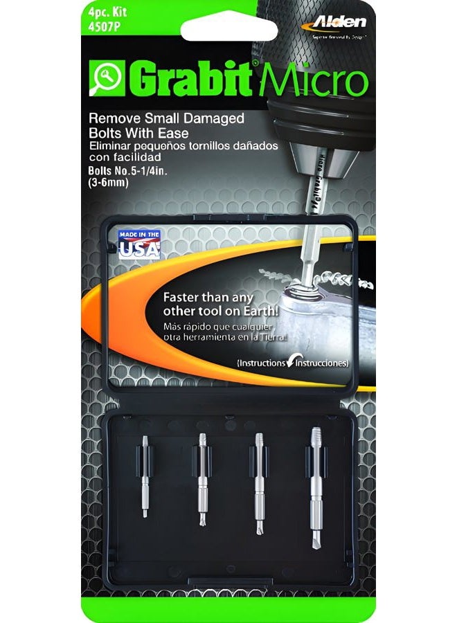 ALDEN CORPORATION 4507P Grabit Micro Broken Bolt Extractor 4 Piece Kit - Small Bolt and Screw Remover - Made in the USA - Image 1