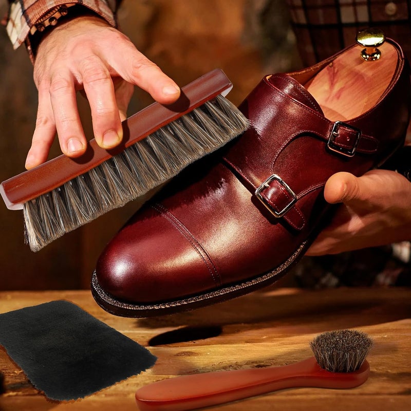 3-Piece Shoe Brush Set, Boot Brush, Horsehair Leather Cleaning Brush, Shoe Polish Brush - Image 5