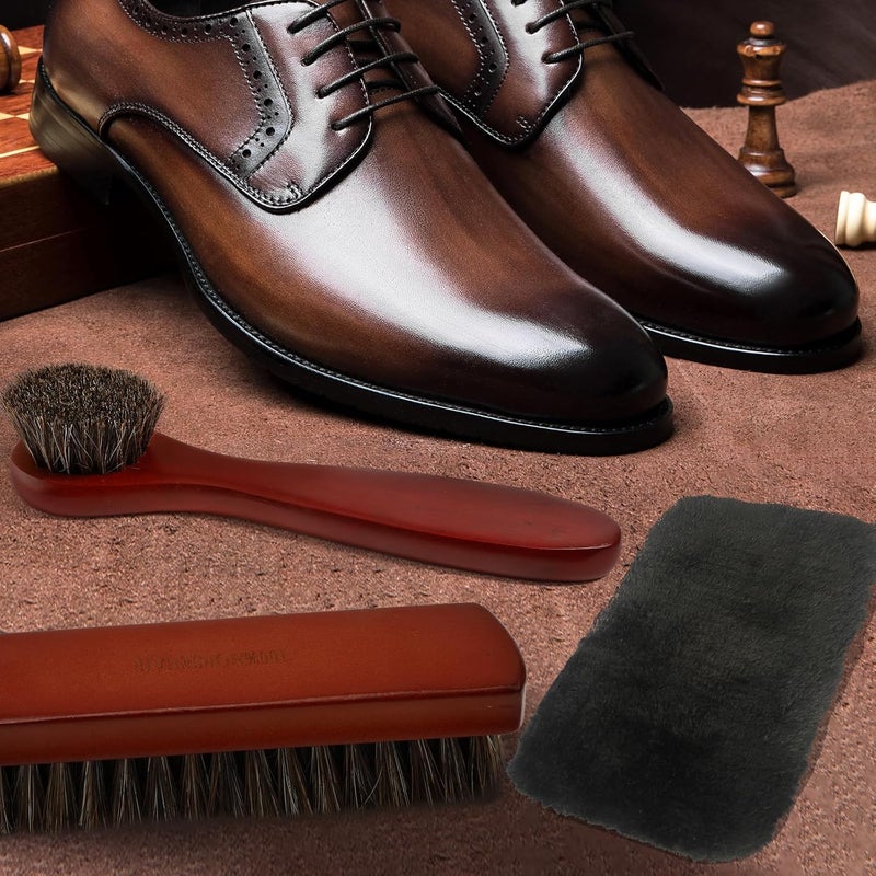 3-Piece Shoe Brush Set, Boot Brush, Horsehair Leather Cleaning Brush, Shoe Polish Brush - Image 3