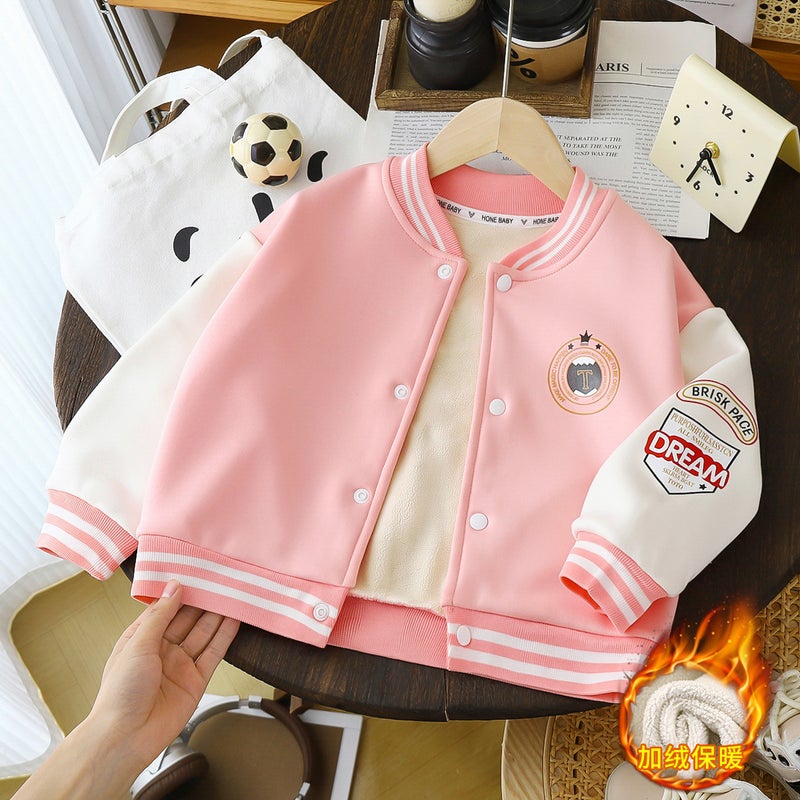 Boys And Girls Baseball Suit Coat New Academy Style Printed Sleeve All-Match Children'S Warm Top Cardigan - Image 4
