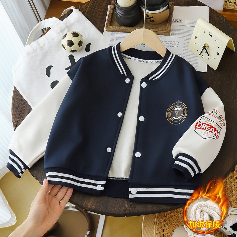 Boys And Girls Baseball Suit Coat New Academy Style Printed Sleeve All-Match Children'S Warm Top Cardigan - Image 3